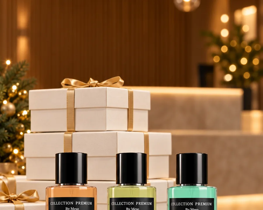 Bijele poklon kutije sa zlatnom trakom i tri bočice Collection Premium: Dubai, Oud Secret i Safyr